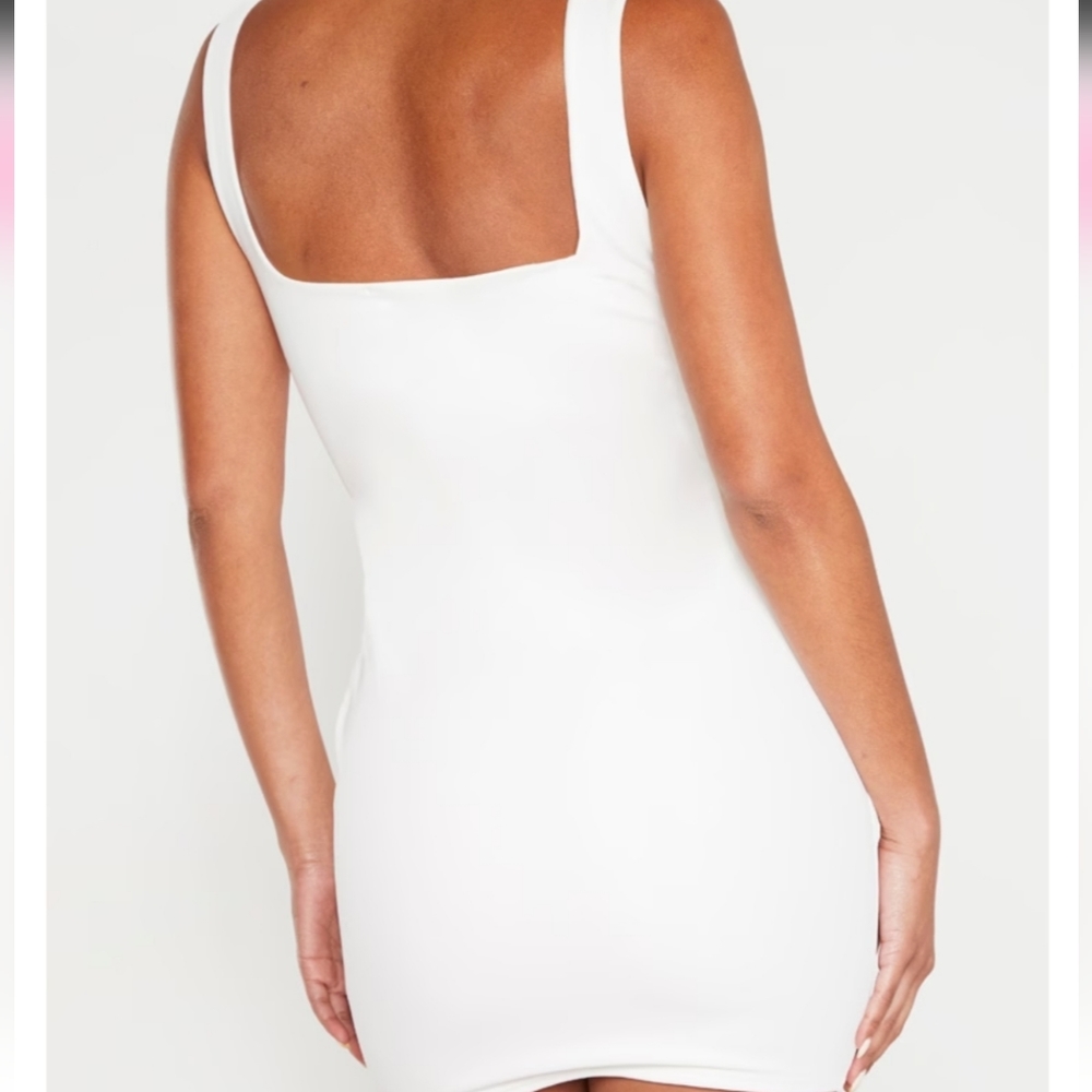 White Sleeveless Binding Detail Hook And Eye Bodycon Dress - Picture 2 of 7
